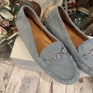 Coach ARLENE SUEDE Leather HORSE BIT Driving LOAFER Moccasin Light BLUE 9/39